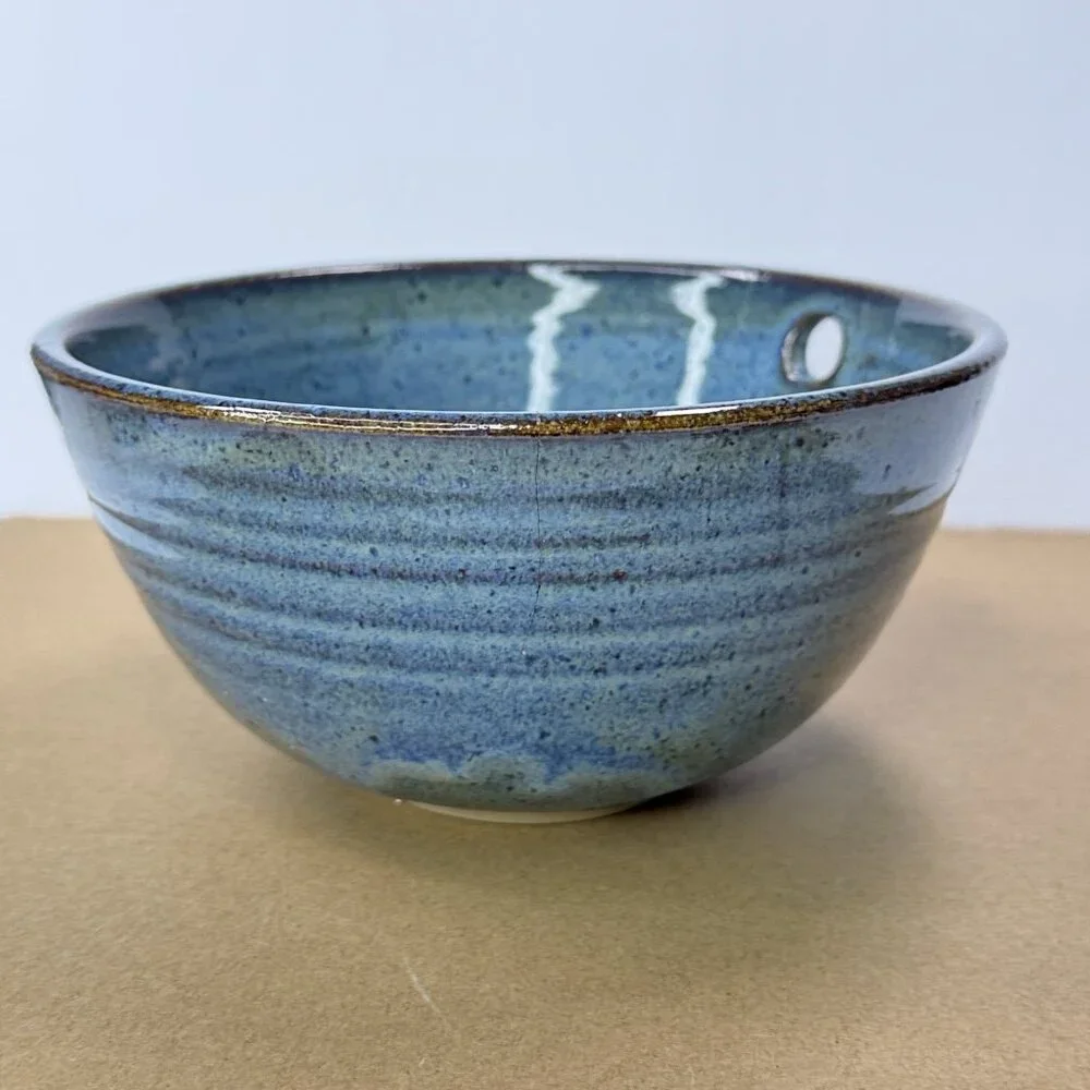 Two Dog Pottery Alaska Bowl Noodle Chopstick Blue Speckled Glazed Ceramic Swirl